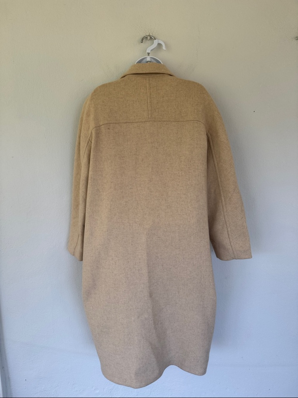 Zara beige cream wool blend longline button up winter peacoat size XS - Picture 11 of 15